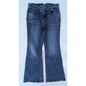 M.i.d.a.s. Womens High Waisted Flare Leg Jeans Medium Wash Blue Denim 2-Button